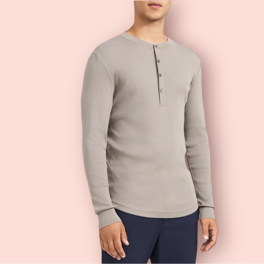 THEORY Miller Henley Pima Cotton Ribbed Long Sleeve Shirt